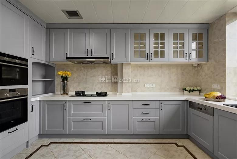 新中式150平米三居厨房橱柜装修实景图片