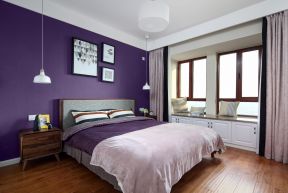 2020卧室实木地板装修 2020卧室紫色壁纸装修效果图 卧室紫色图片