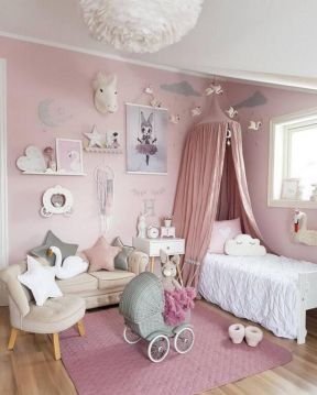 淡粉色卧室装修效果图片 2020粉色卧室效果图 2020床幔效果图