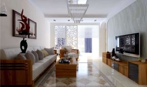 蓝天豪庭现代简约92平三居室客厅装修案例