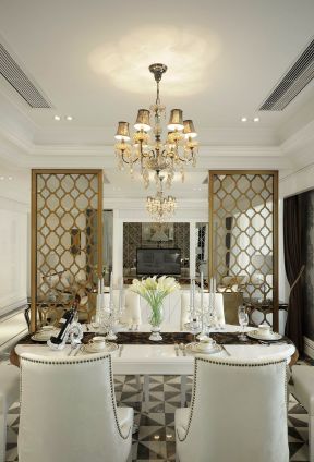 源凯第一城160平欧式风格餐厅白色餐桌椅效果图