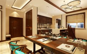 新中式风格家庭餐厅实木餐桌装修效果图片