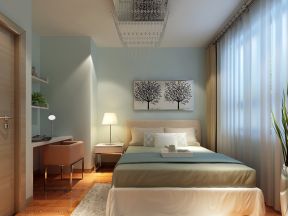 中信城106平三居现代风格卧室床头背景墙设计效果