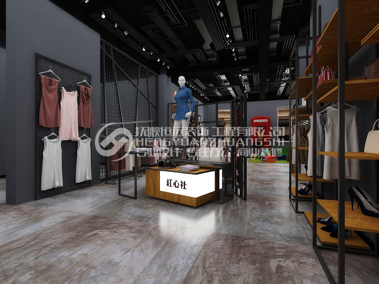 簡約工業(yè)風(fēng)格350平米女士服裝店面室內(nèi)裝修效果圖