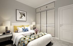 现代北欧风格73平米二居卧室壁柜衣柜装修效果图
