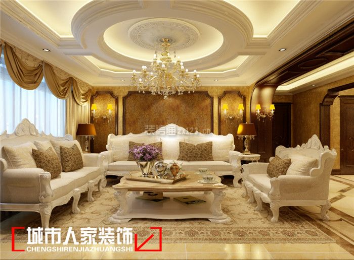 譚澤溪郡190平歐式風(fēng)格客廳沙發(fā)背景墻設(shè)計(jì)