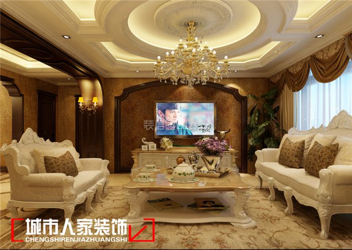 譚澤溪郡190平歐式風(fēng)格客廳窗簾設(shè)計(jì)圖片