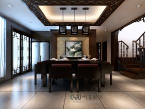 黔灵半山中式280平别墅餐厅装修案例