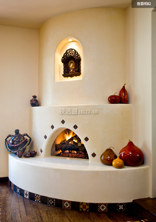 美式地中海风格178平四居壁炉背景墙装修实景图