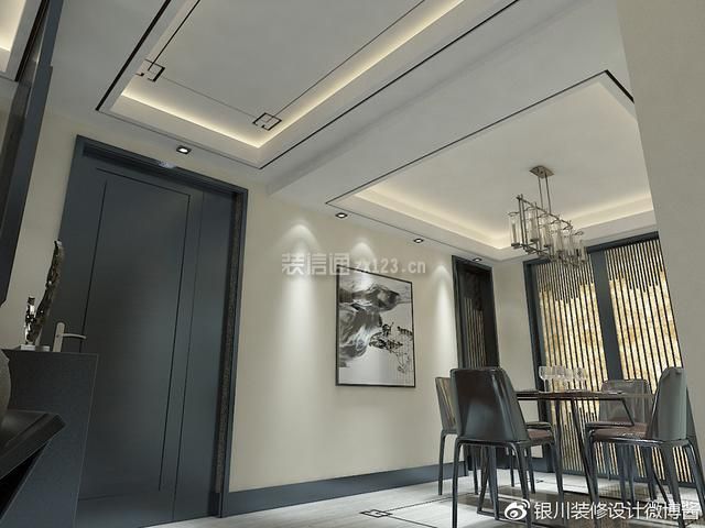 传统新中式风格三室餐厅墙壁挂画装修效果图
