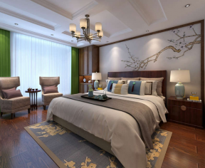 新中式风格135平米四居卧房背景墙装修效果图