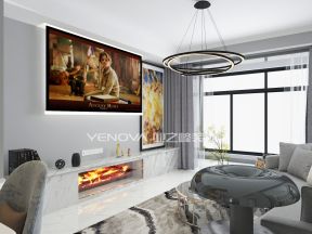 现代轻奢风格117平米三居客厅壁炉电视墙装修效果图