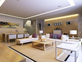 新中式风格230平米复式客厅沙发墙装修效果图