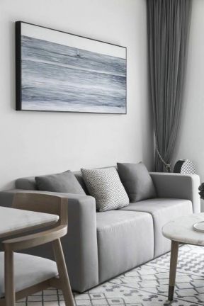 现代简约风90平二居室客厅沙发墙挂画装修设计图