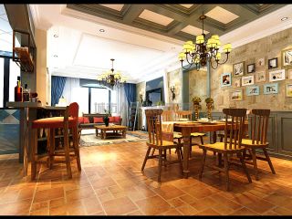 地中海风格140平米三居室餐厅照片墙设计效果图