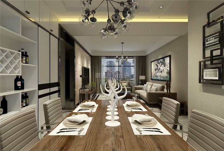 现代简约风格140平米三室餐厅家装效果图