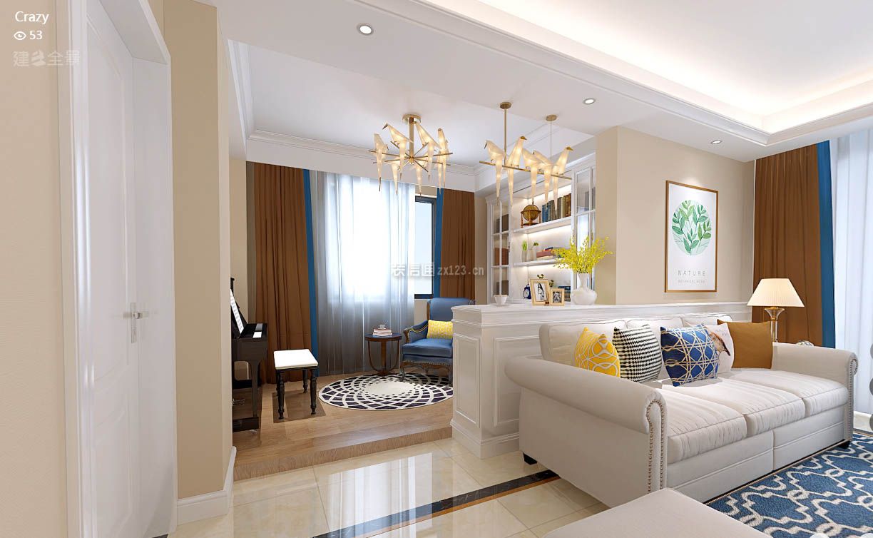120平米三居室简美式客厅沙发装修效果图