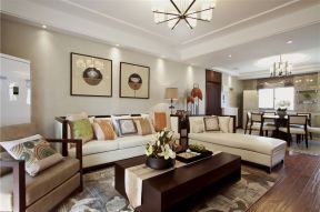 现代中式风格96平三居室客厅沙发设计图