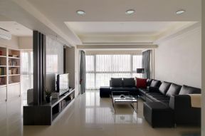 96平米三居室现代风格客厅黑色沙发家装图片