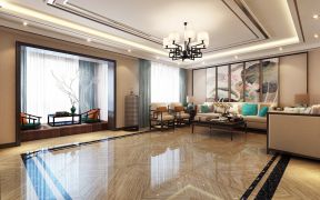 新中式风格160平米大二居客厅沙发墙装修效果图