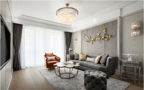 现代轻奢风格132平米三居客厅沙发墙装饰效果图
