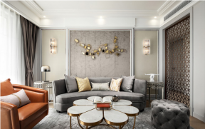 现代轻奢风格132平米三居客厅个性茶几装饰效果图