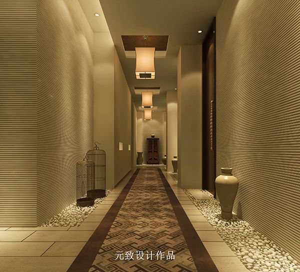 2018东南亚风格美容院走廊背景墙装修效果图
