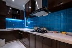 100平现代北欧风格三居厨房蓝色瓷砖背景墙设计图片