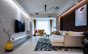 100平现代北欧风格三居客厅电视墙砖设计图片