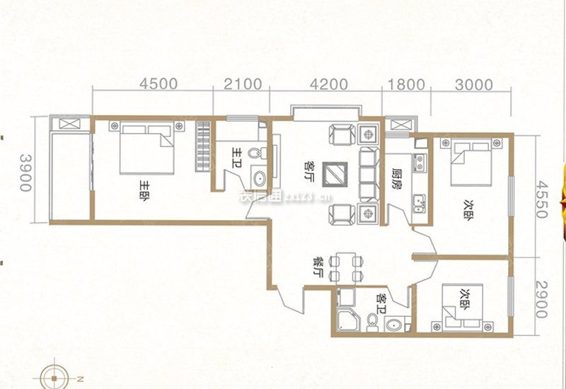 125㎡三居室戶型圖