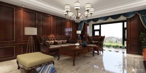 永威城191平大平层美式风格客厅实木隔断沙发背景墙装修