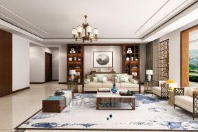 新中式风格170平四居室客厅沙发墙设计效果图