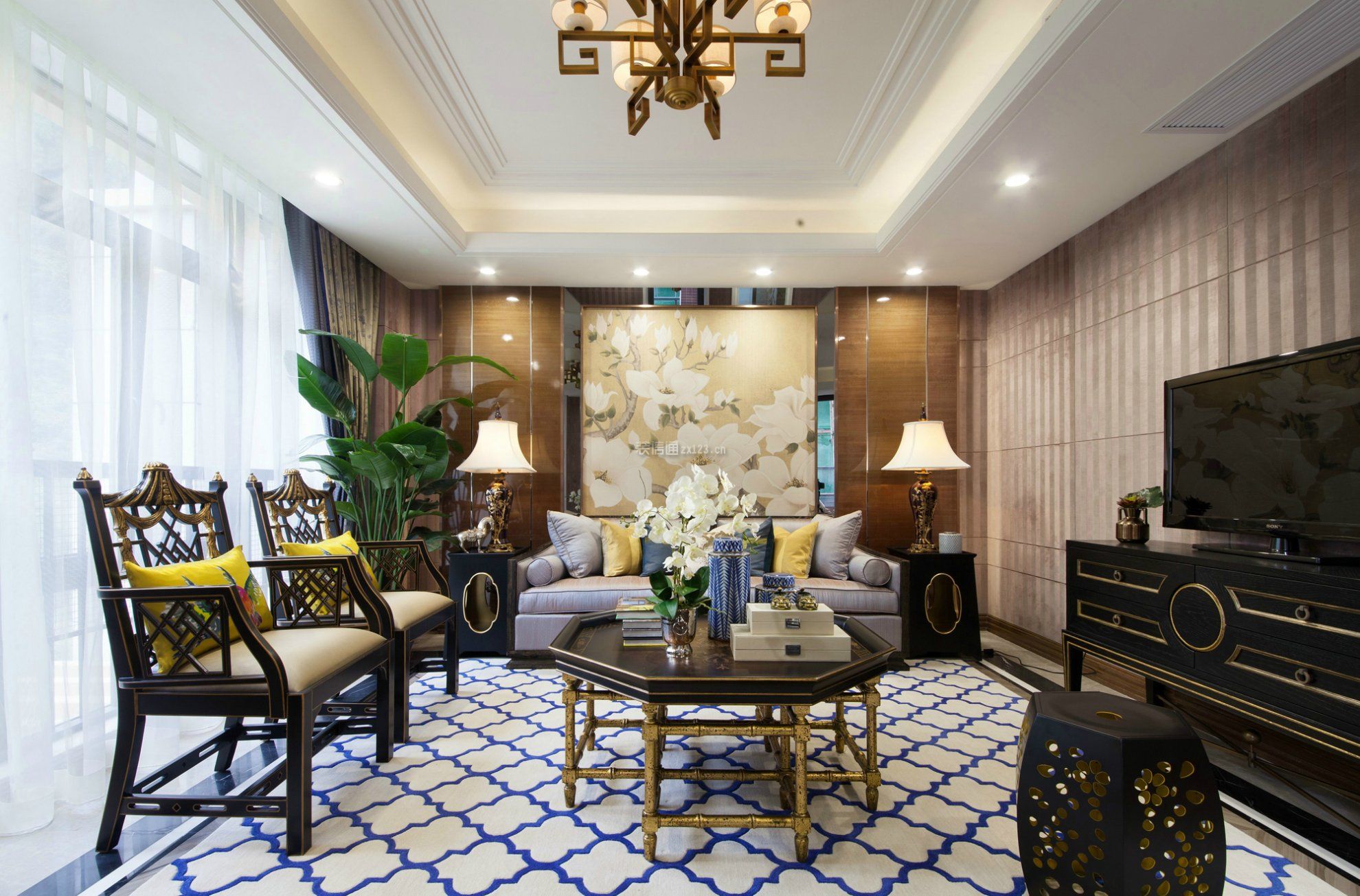 两层别墅会客厅室内地毯装修布置效果图