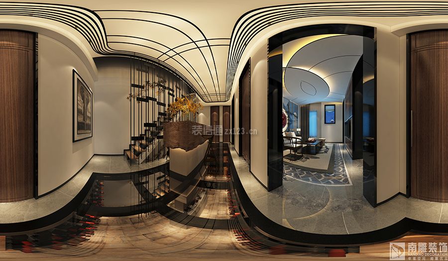 颐和盛世420㎡中式别墅吧台装修360度全景效果图