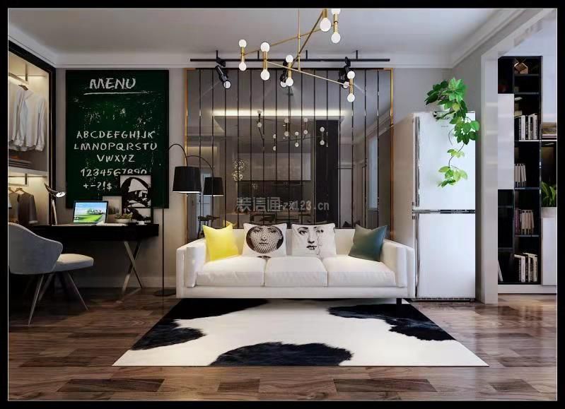 2023现代简约风格时尚二居客厅木地板装修效果图