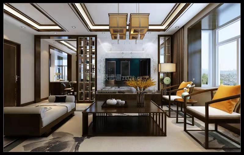 2020新中式别墅客厅装修效果图 2020新中式别墅室内设计 