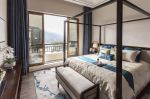 新中式风格卧室阳台玻璃移门设计高清效果图