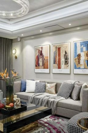 现代欧式风格三居室客厅沙发背景墙设计图片