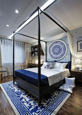 2020新中式卧室装修 新中式卧室效果图大全 2020青花瓷装修效果图