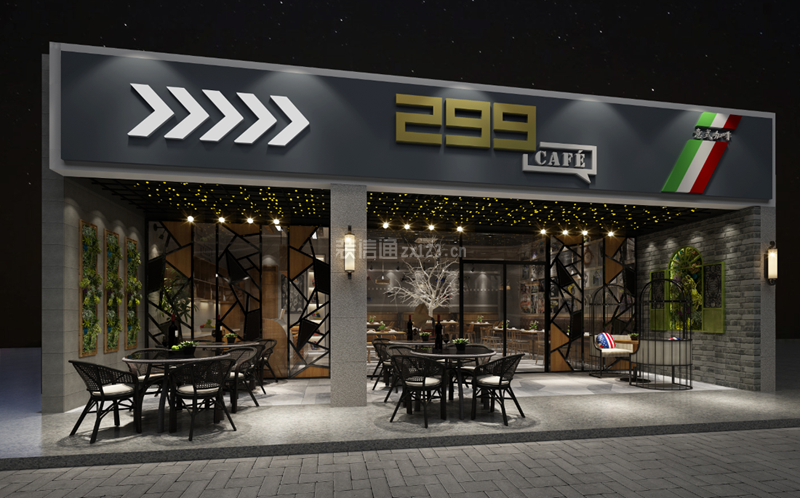 2020机车主题咖啡厅门头装修效果图