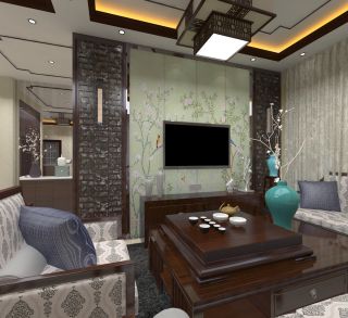 新中式风格160平米复式客厅电视背景墙装潢效果图