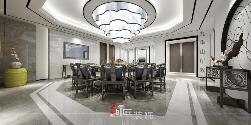 新中式风格200平米别墅餐厅吊顶装修效果图