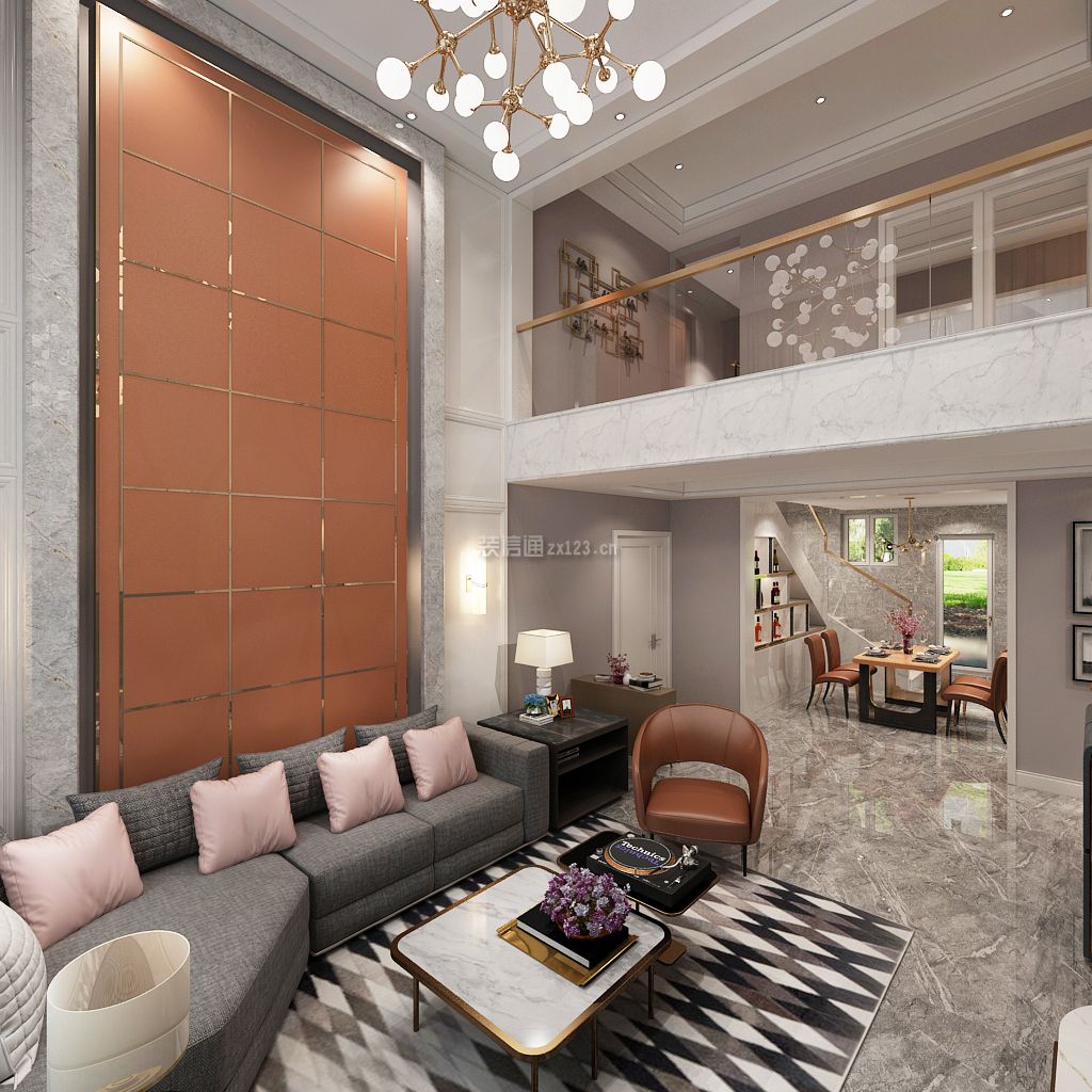 现代风格450平米别墅客厅沙发背景墙设计效果图