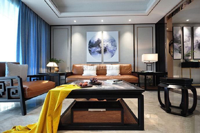 现代中式风格208平米四居客厅茶几设计图片