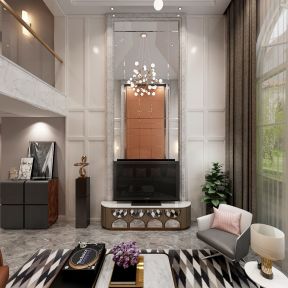 现代风格450平米别墅客厅电视墙设计效果图
