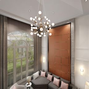 现代风格450平米别墅客厅窗帘搭配设计效果图