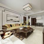 新中式风格140平三居室客厅沙发背景墙装修效果图