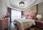 新中式风格437平四层别墅卧室粉色窗帘装修图片