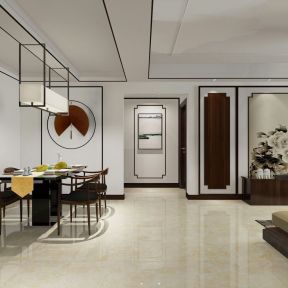 新中式风格140平三居室餐厅吊灯装修效果图
