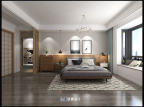 日式风格108平米三居卧室背景墙家装效果图